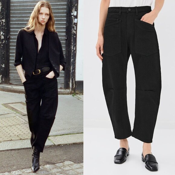 Nili Lotan Denim - Nili Lotan Shon Jean Black Denim Barrel Leg Cropped Size 30